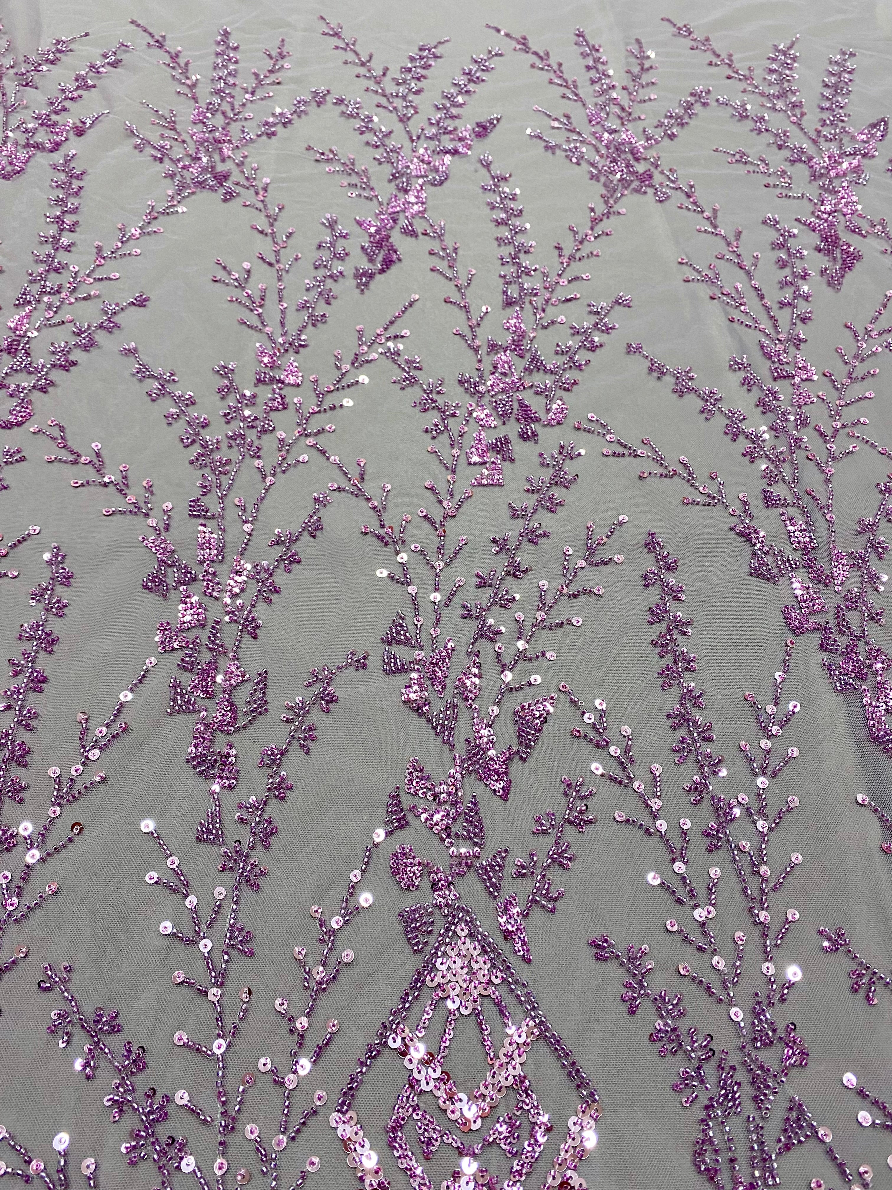 Dantela Couture Pudra cu Model Geometric, cu Margele si Paiete