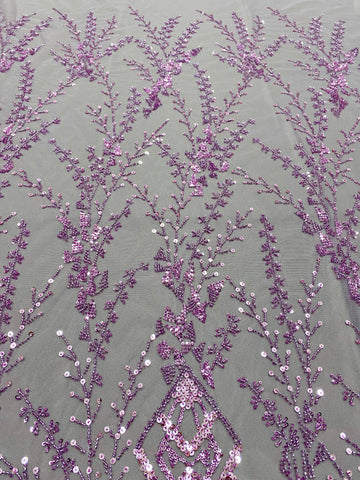 Dantela Couture Pudra cu Model Geometric, cu Margele si Paiete