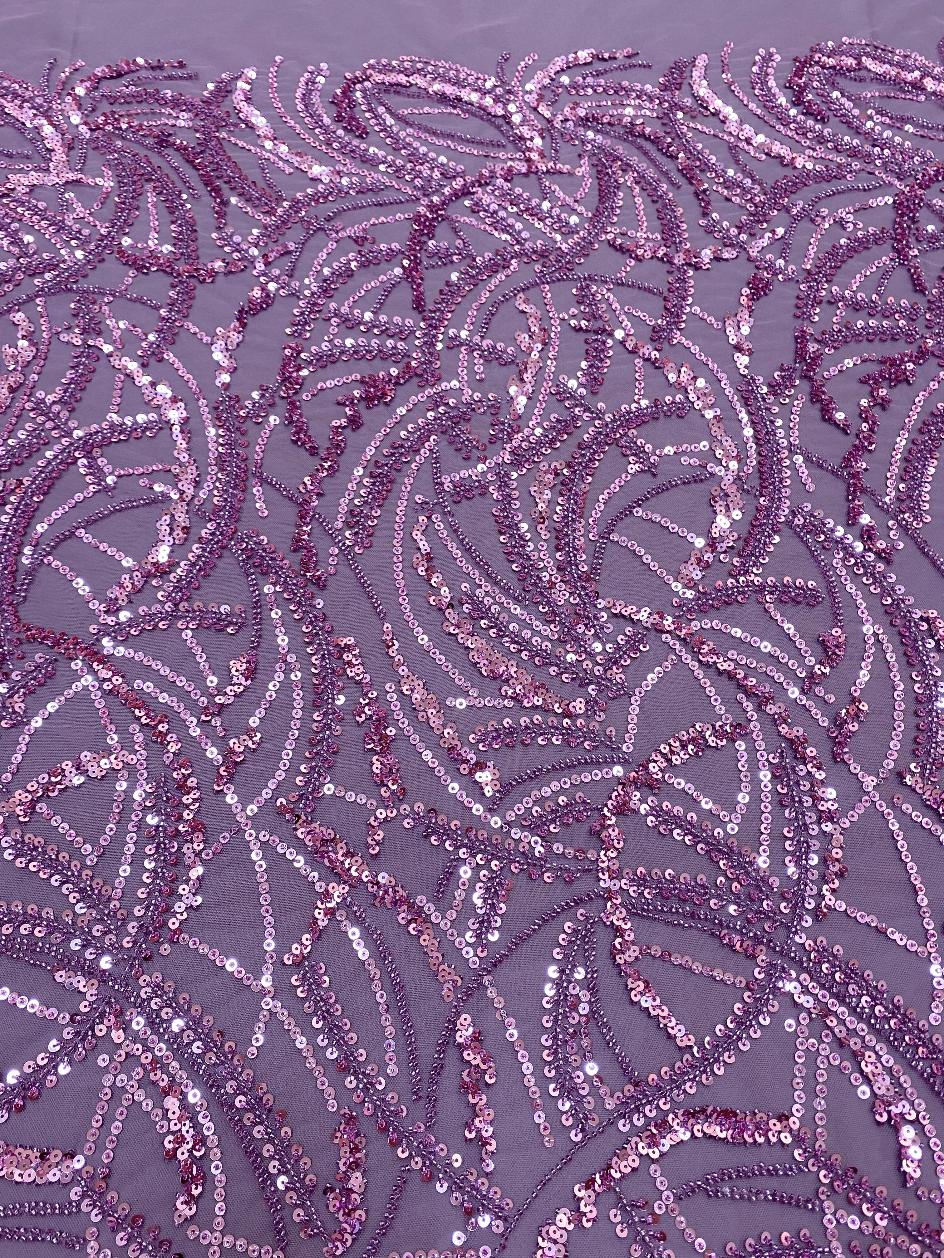 Dantela Couture Pudra cu Model Geometric, Margele si Paiete