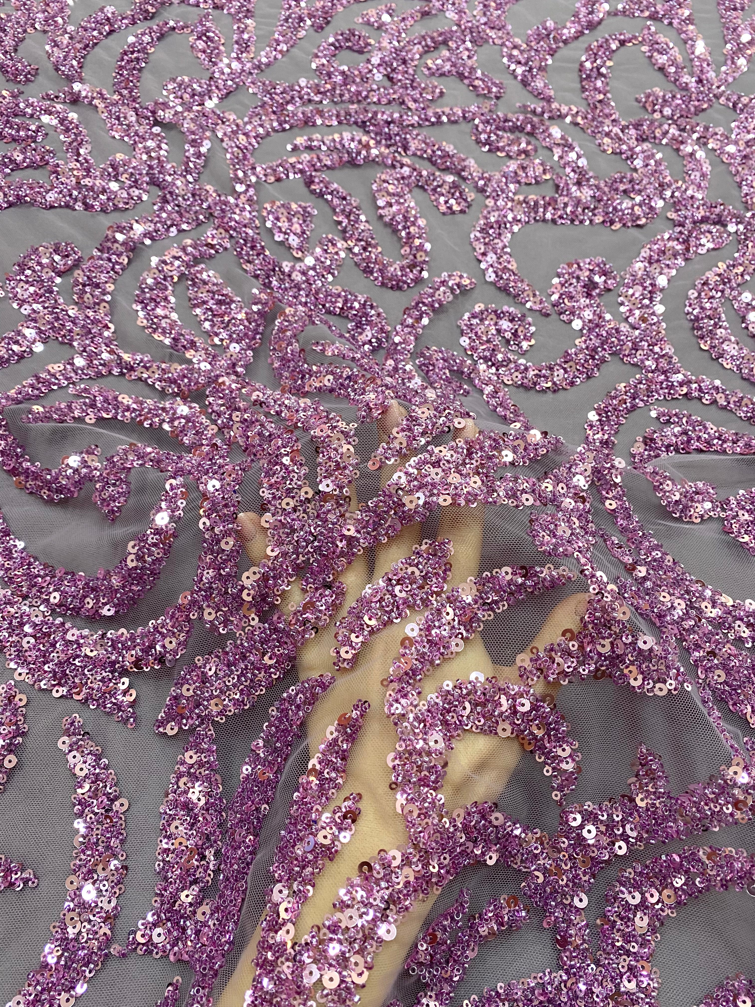 Dantela Couture Pudra cu Model Geometric, cu Margele si Paiete