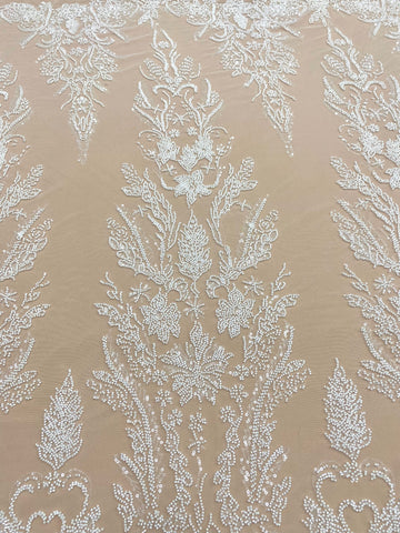 Dantela Couture Ivory cu Model Floral, cu Margele si Paiete