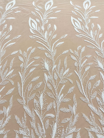 Dantela Couture Ivory cu Model Floral, cu Perle, Margele si Paiete