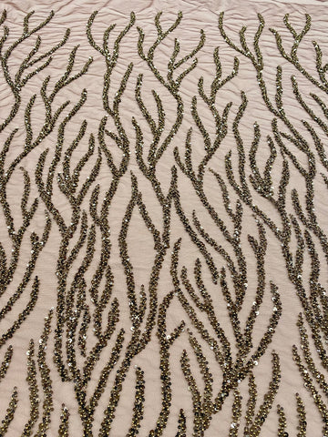 Dantela Couture Auriu Antic Siraguri, cu Margele si Paiete