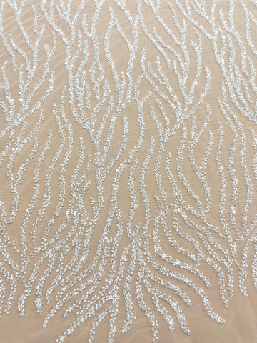 Dantela Couture Ivory cu Siraguri, cu Margele si Paiete