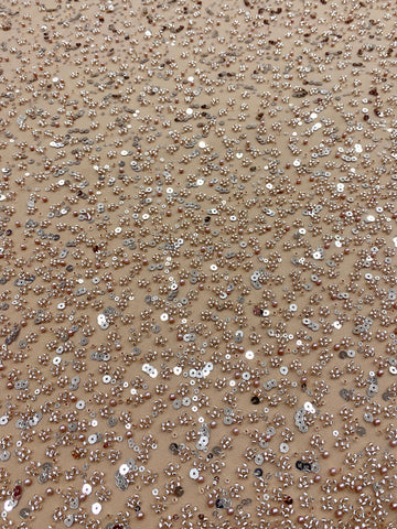 Dantela Couture Auriu Rose in Degrade, cu Perle, Margele si Paiete