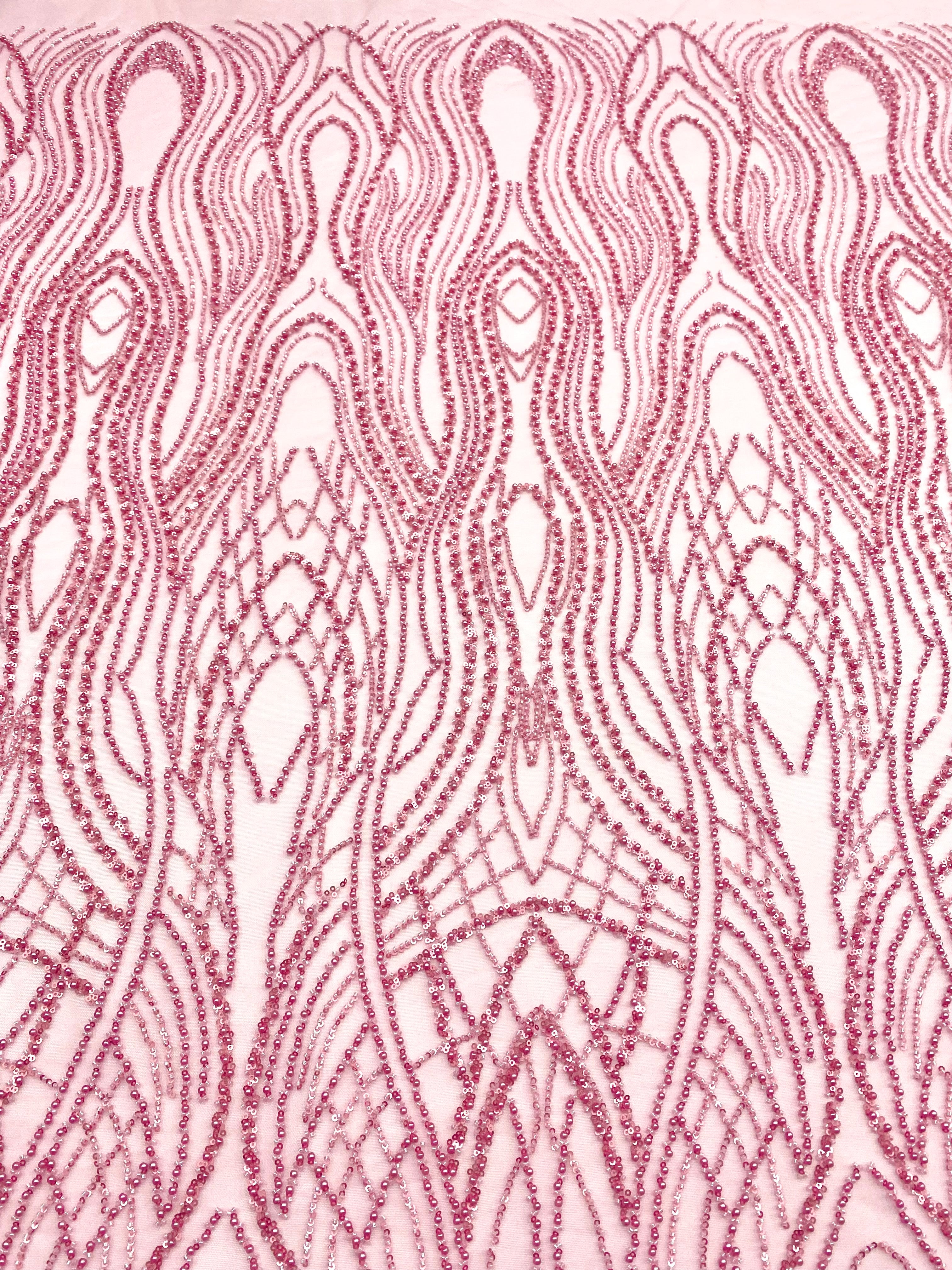 Dantela Couture Roz cu Perle, Margele si Paiete