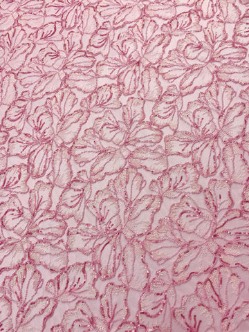 Dantela Couture Roz cu Model Floral, cu Margele si Paiete