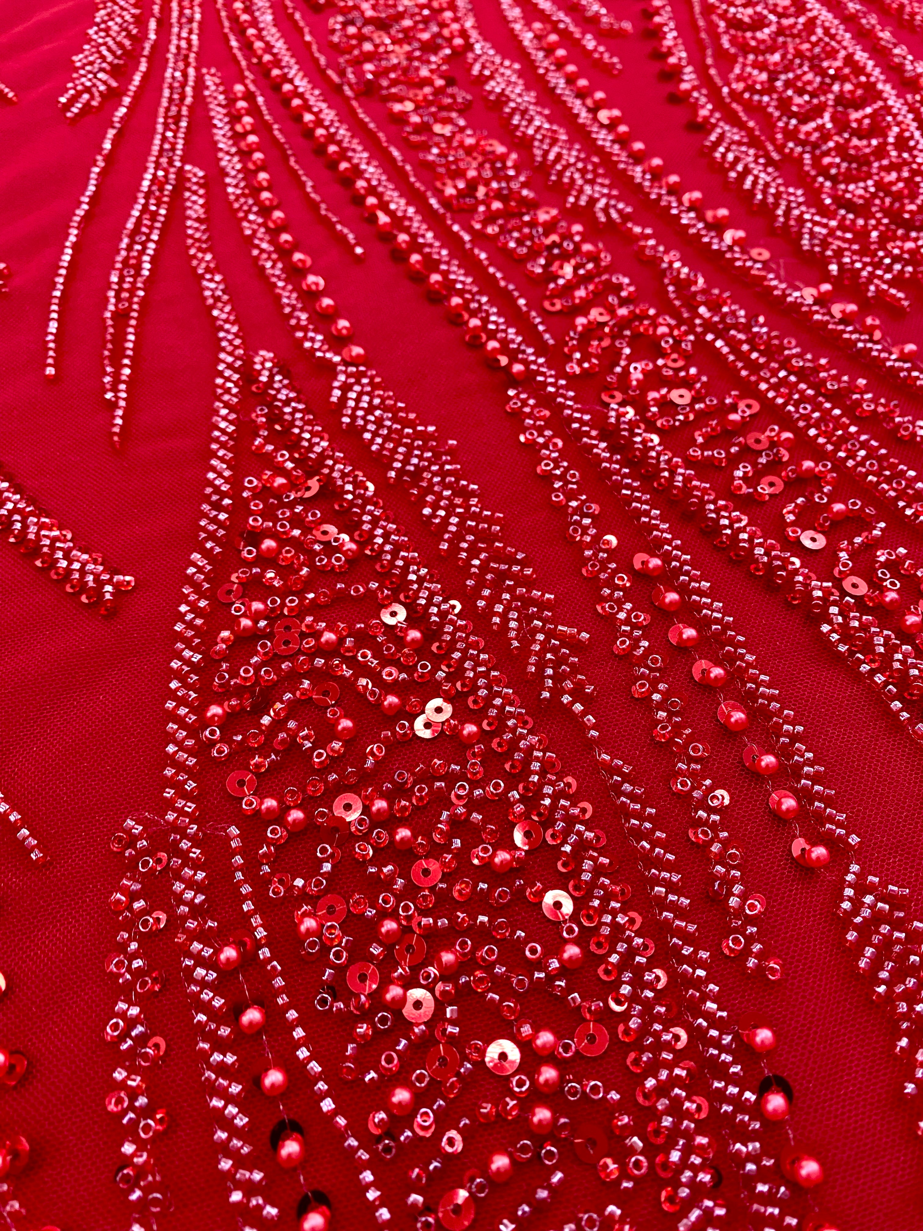 Dantela Couture Rosie cu Panou, cu Perle, Margele si Paiete