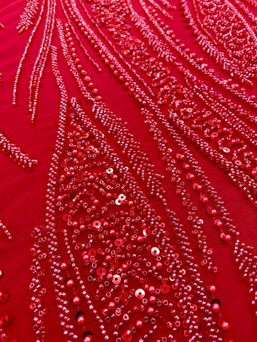 Dantela Couture Rosie cu Panou, cu Perle, Margele si Paiete