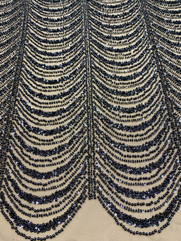Dantela Couture Neagracu Model Geometric, cu Perle, Margele si Paiete