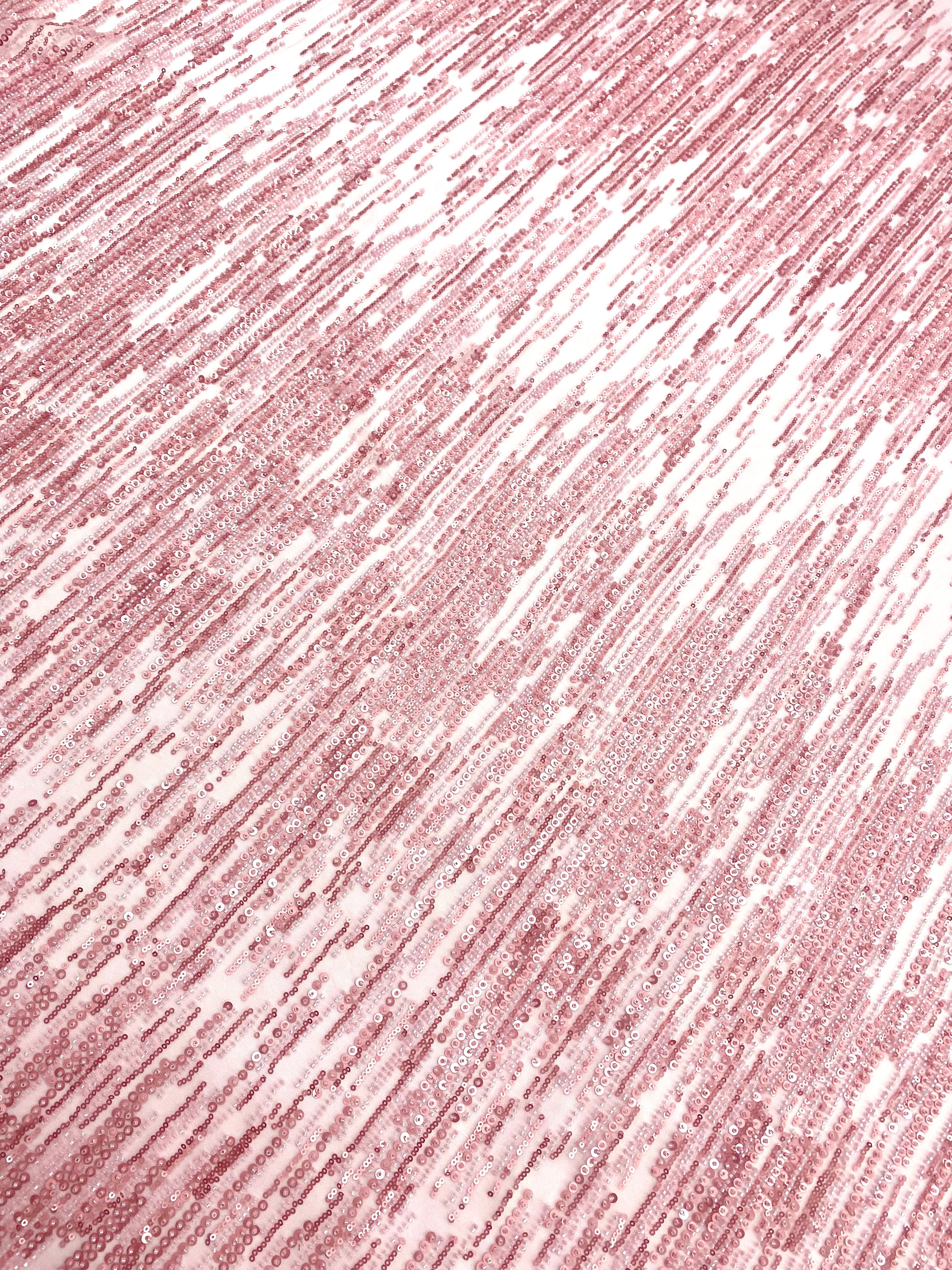 Dantela Couture Roz cu Model Liniar, cu Margele si Paiete