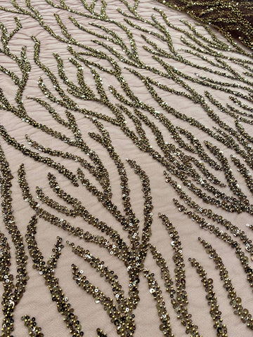 Dantela Couture Auriu Antic Siraguri, cu Margele si Paiete