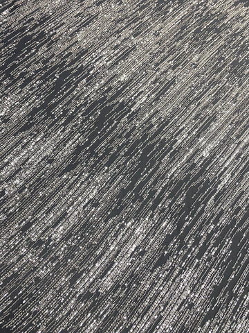 Dantela Couture Argintie pe Tulle Gri Antracit cu Model Liniar, cu Margele si Paiete