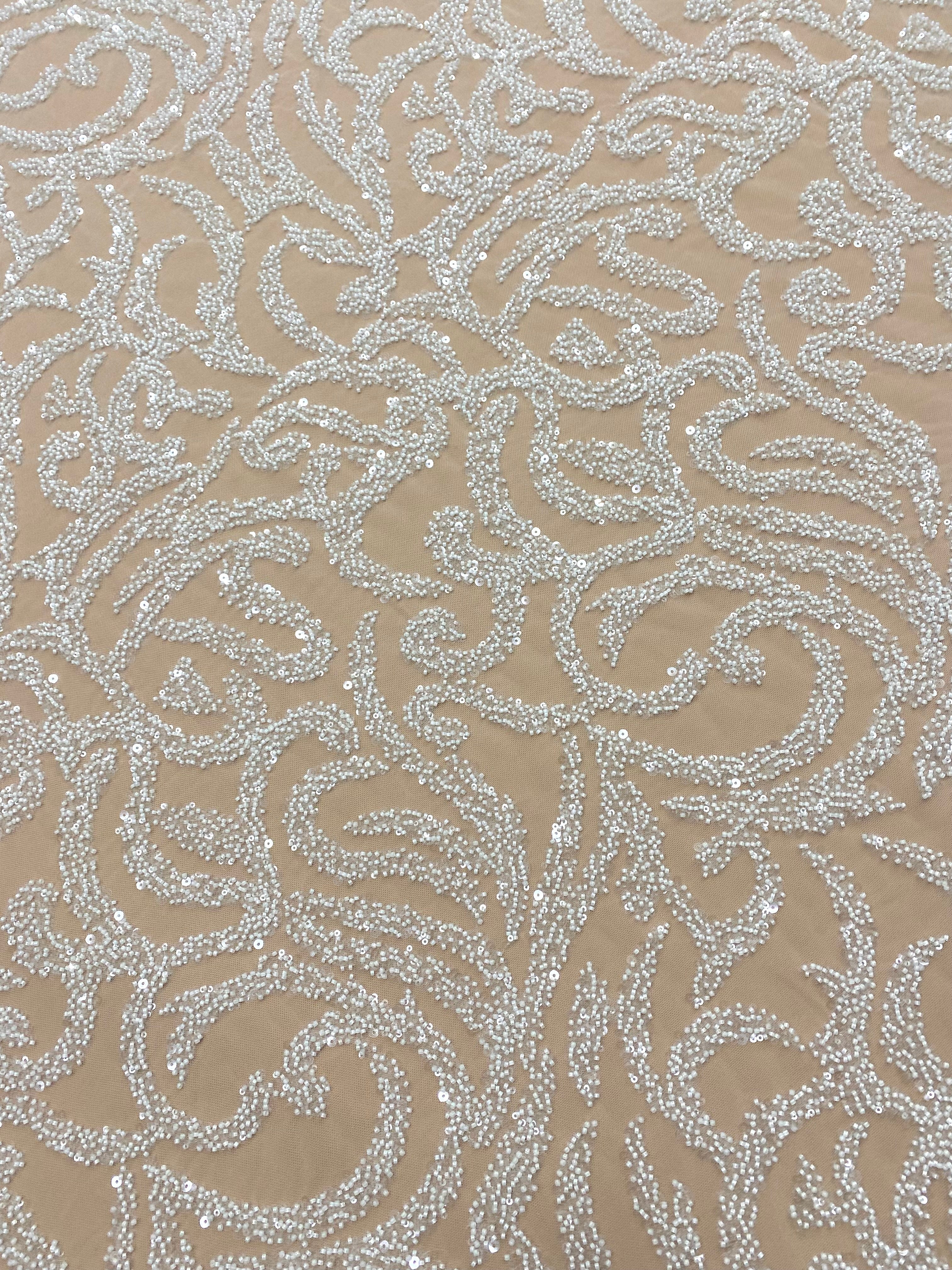 Dantela Couture Ivory geometriai mintával, gyöngyökkel és flitterekkel