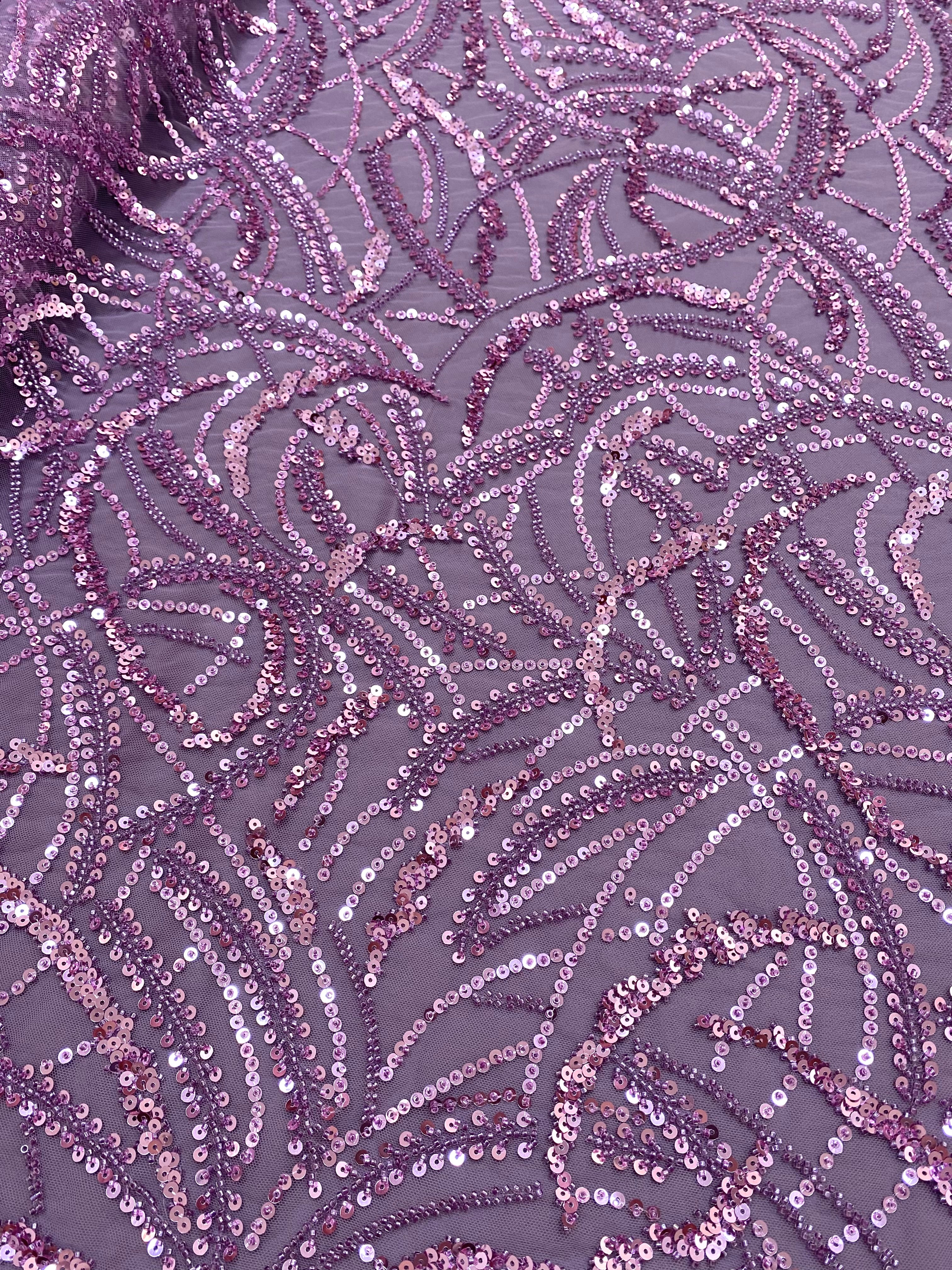 Dantela Couture Pudra cu Model Geometric, Margele si Paiete