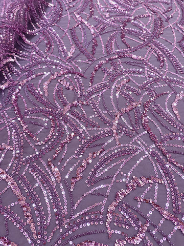 Dantela Couture Pudra cu Model Geometric, Margele si Paiete