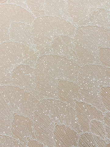 Dantela Couture Ivory cu Model Geometric, cu Perle, Margele si Paiete