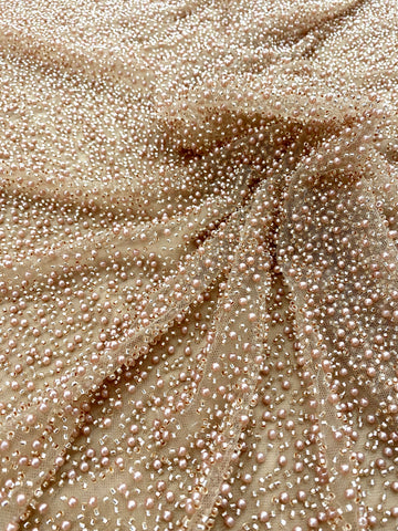 Dantela Couture Auriu Rose cu Model General, cu Perle si Margele