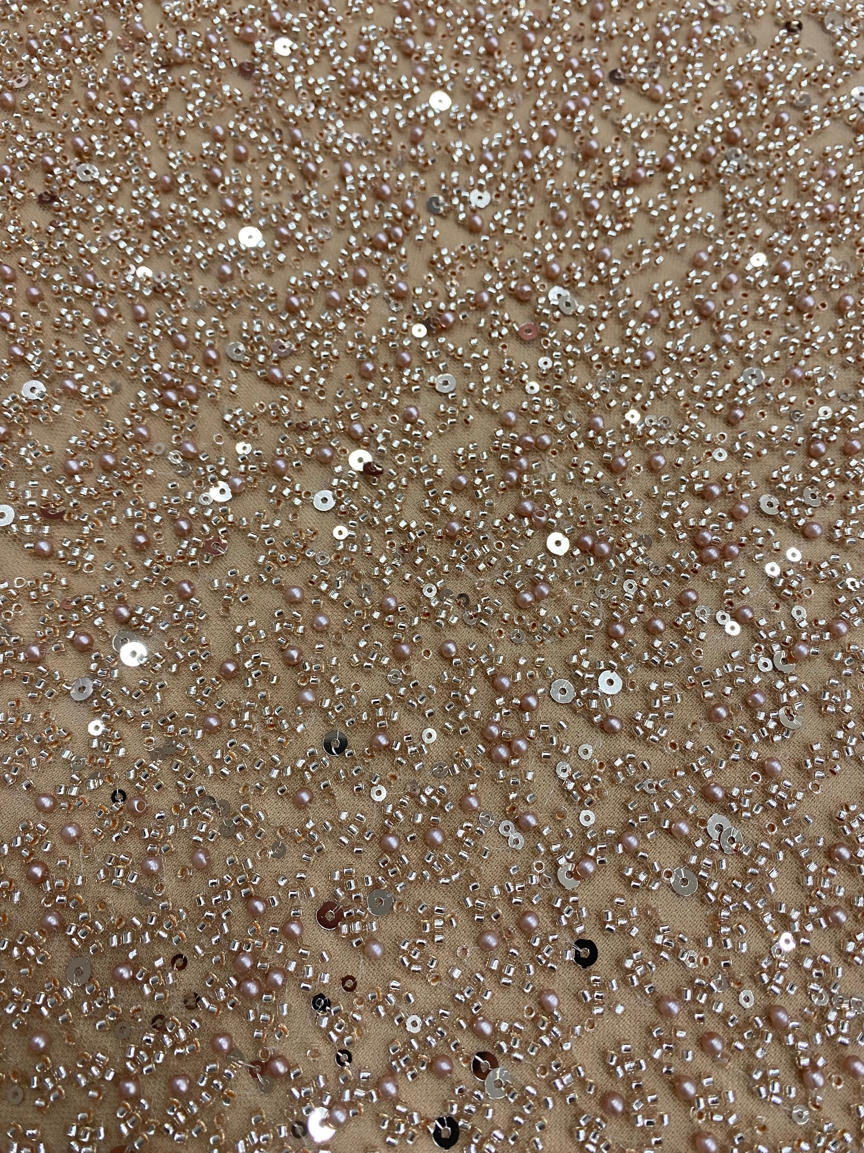 Dantela Couture Auriu Rose in Degrade, cu Perle, Margele si Paiete