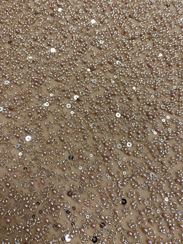 Dantela Couture Auriu Rose in Degrade, cu Perle, Margele si Paiete