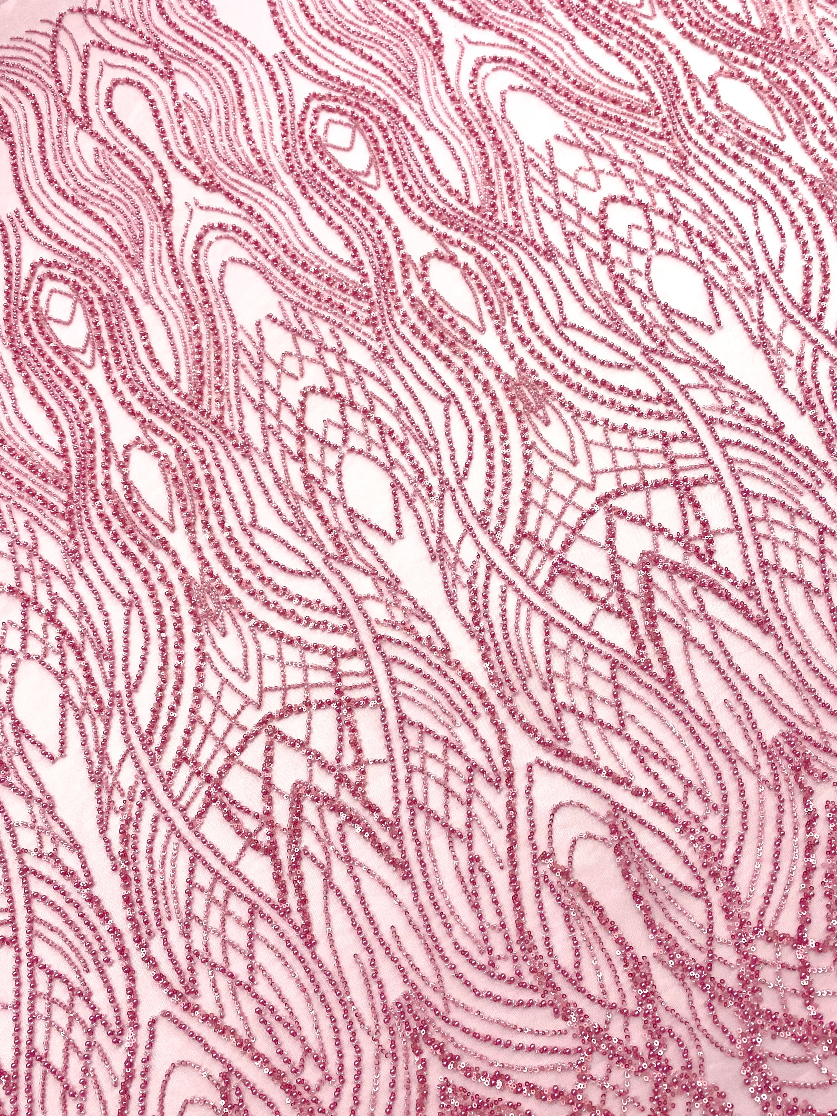 Dantela Couture Roz cu Perle, Margele si Paiete