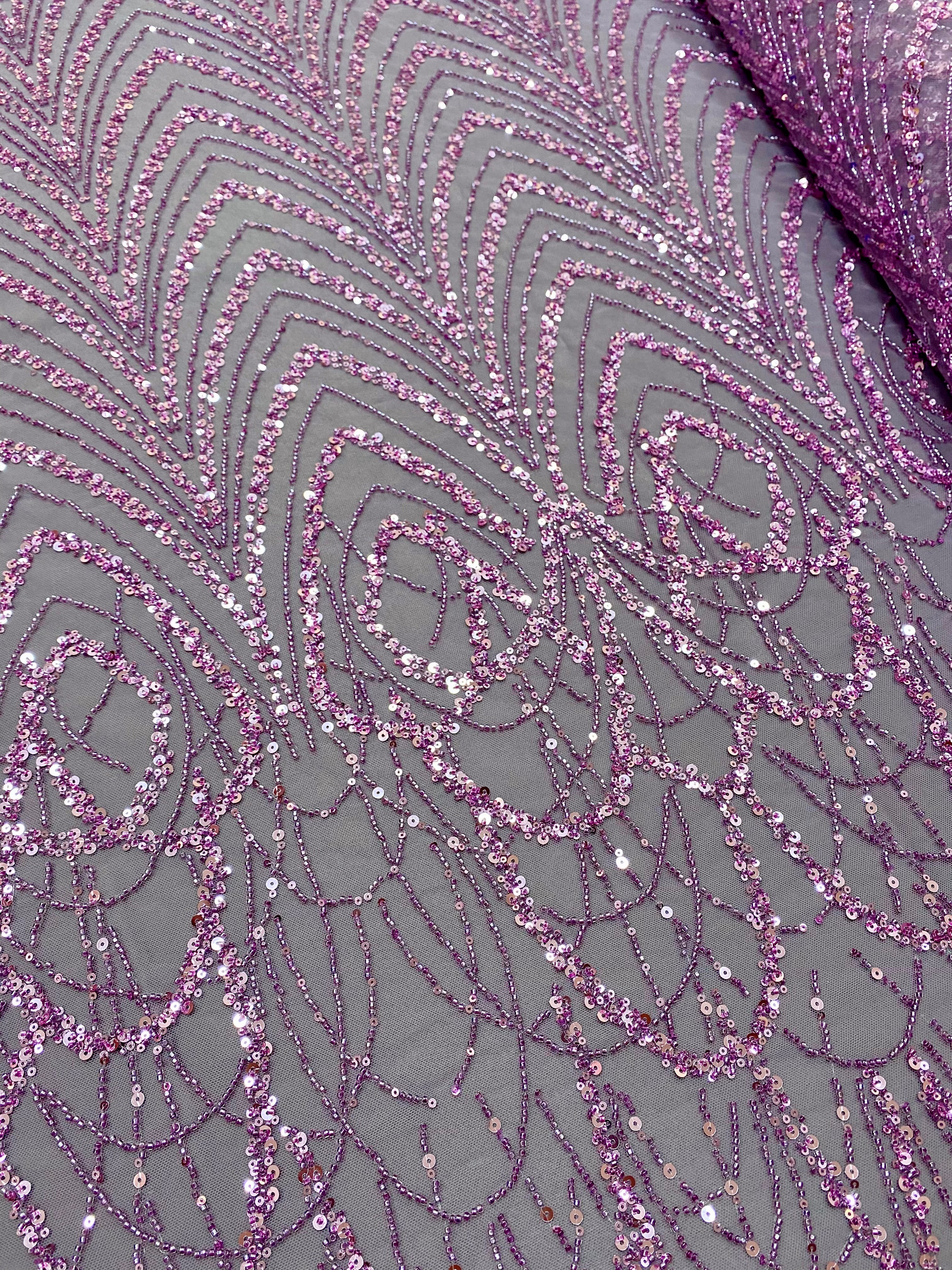 Dantela Couture Pudra cu Model Geometric cu Margele si Paiete