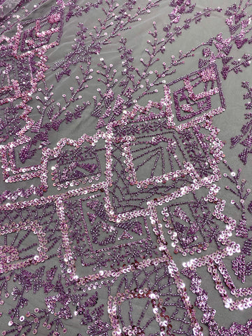 Dantela Couture Pudra cu Model Geometric, cu Margele si Paiete