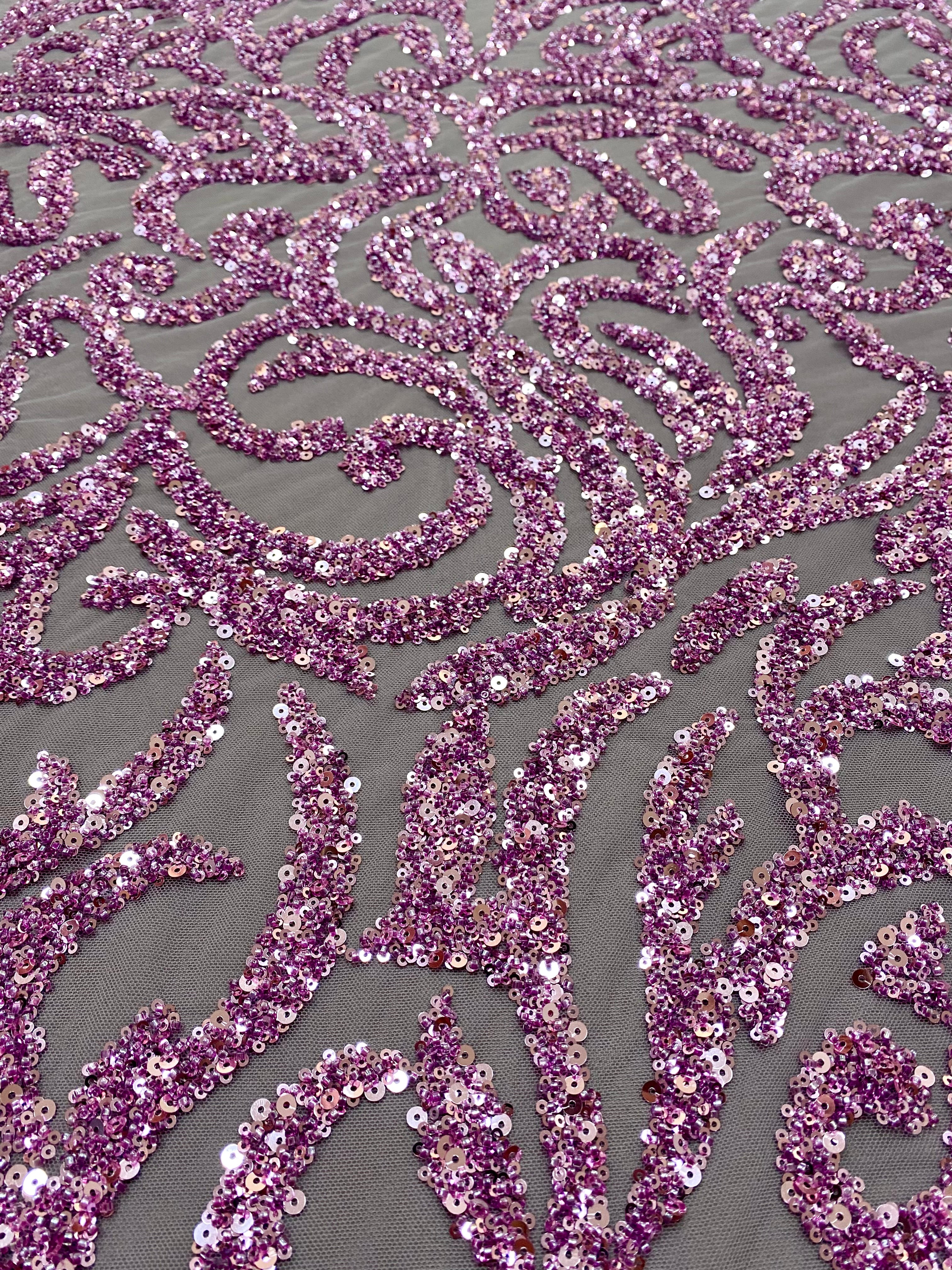 Dantela Couture Pudra cu Model Geometric, cu Margele si Paiete