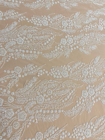 Dantela Couture Ivory cu Model Floral, Perle, Margele si Paiete