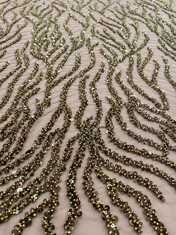 Dantela Couture Auriu Antic Siraguri, cu Margele si Paiete