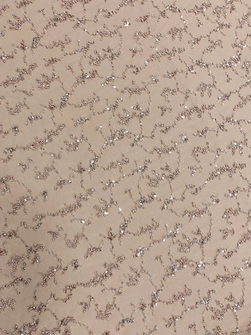 Dantela Couture Auriu Rose cu Perle, Margele si Paiete