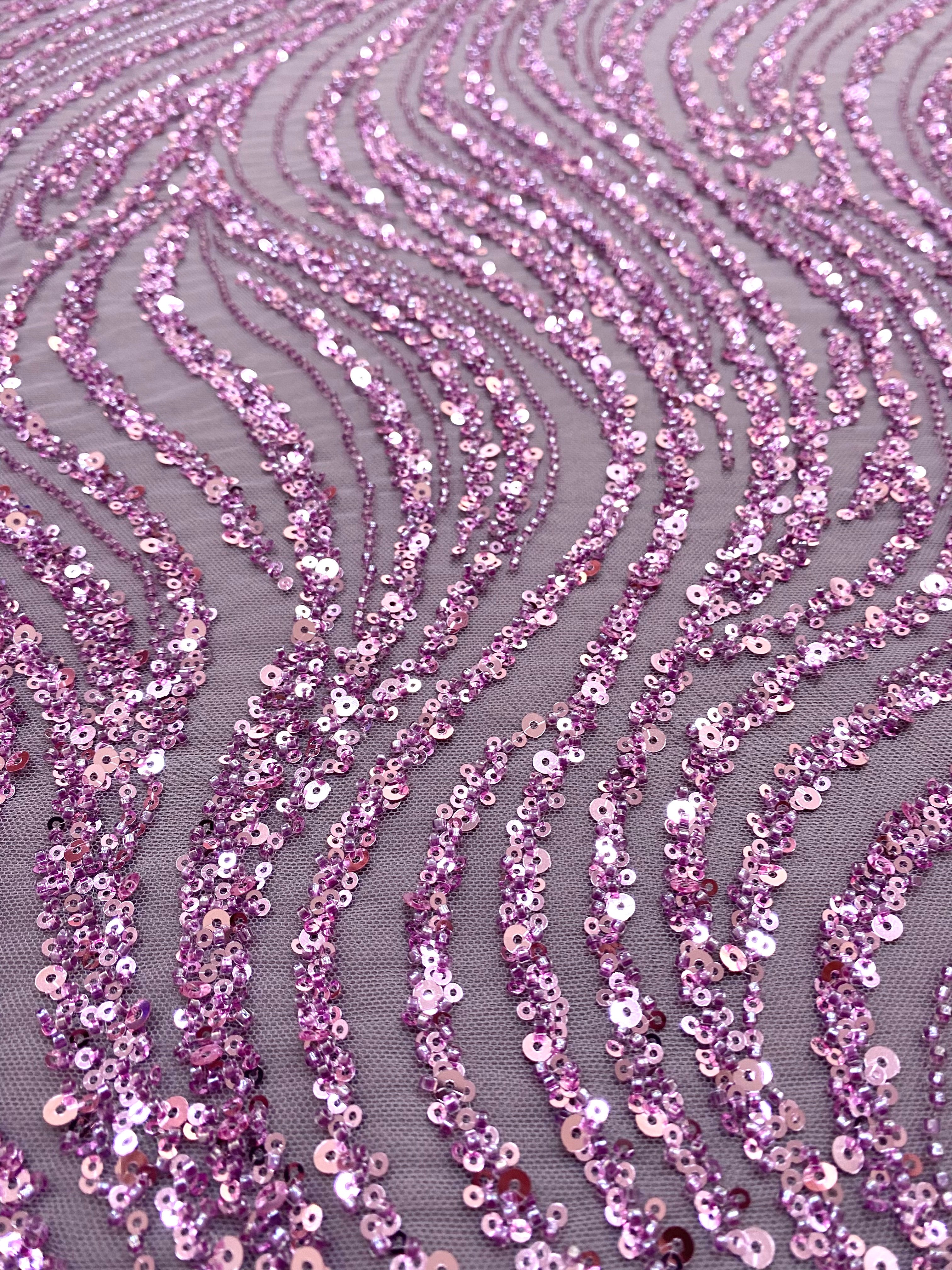 Dantela Couture Pudra cu Model Liniar, cu Margele si Paiete