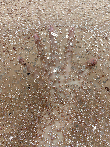 Dantela Couture Auriu Rose in Degrade, cu Perle, Margele si Paiete