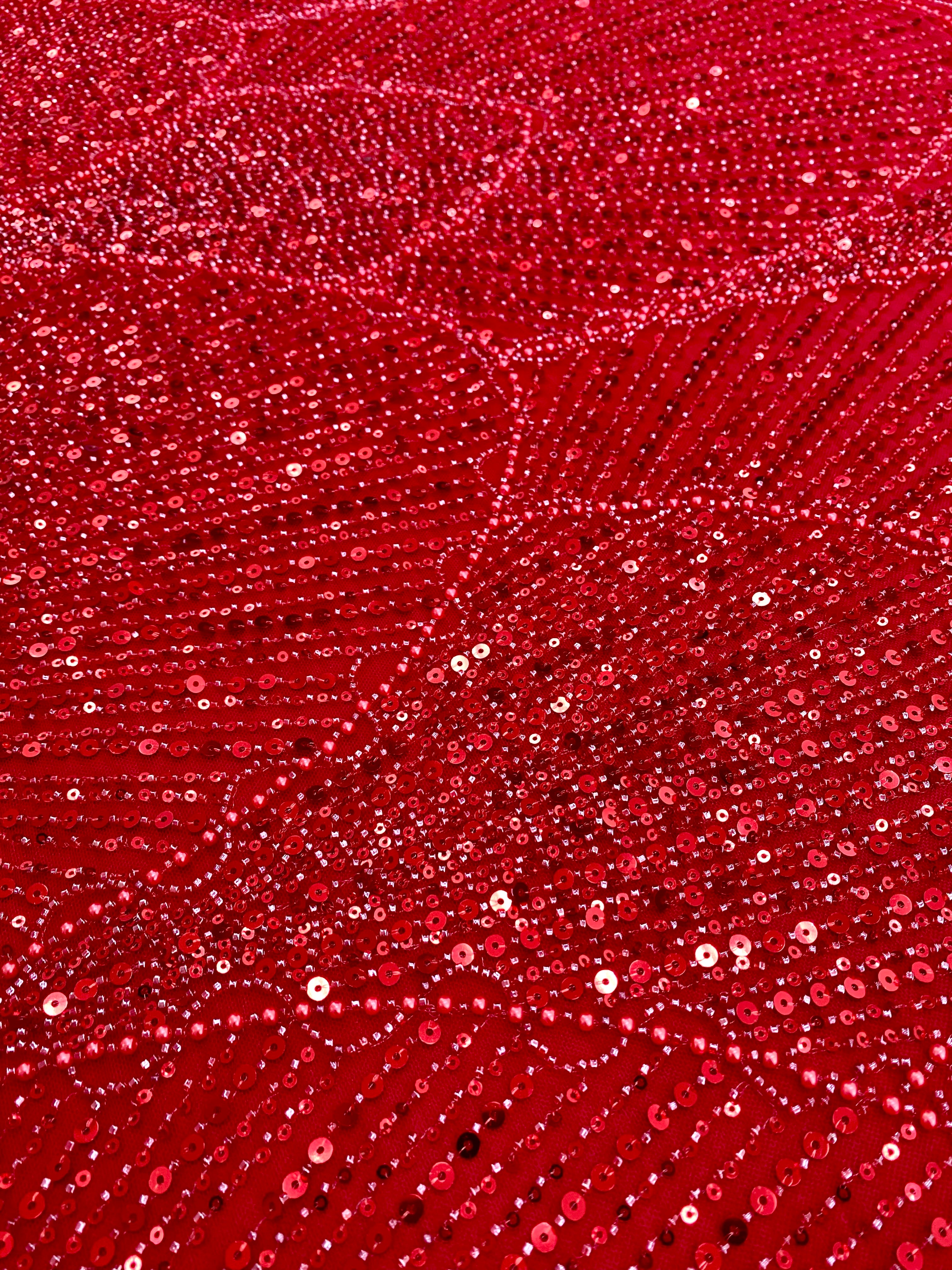 Dantela Couture Rosie cu Model Geometric, cu Perle, Margele si Paiete