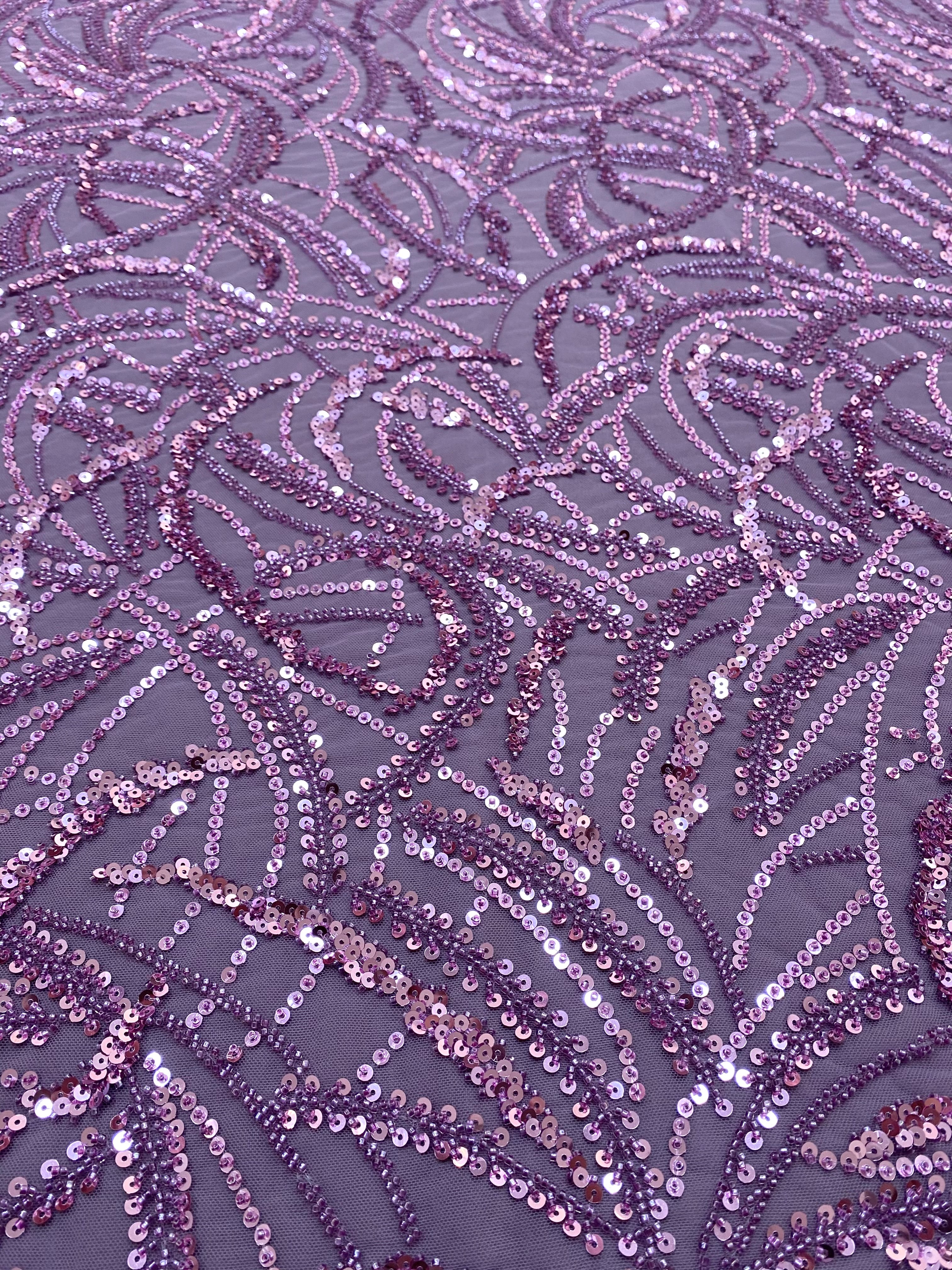 Dantela Couture Pudra cu Model Geometric, Margele si Paiete