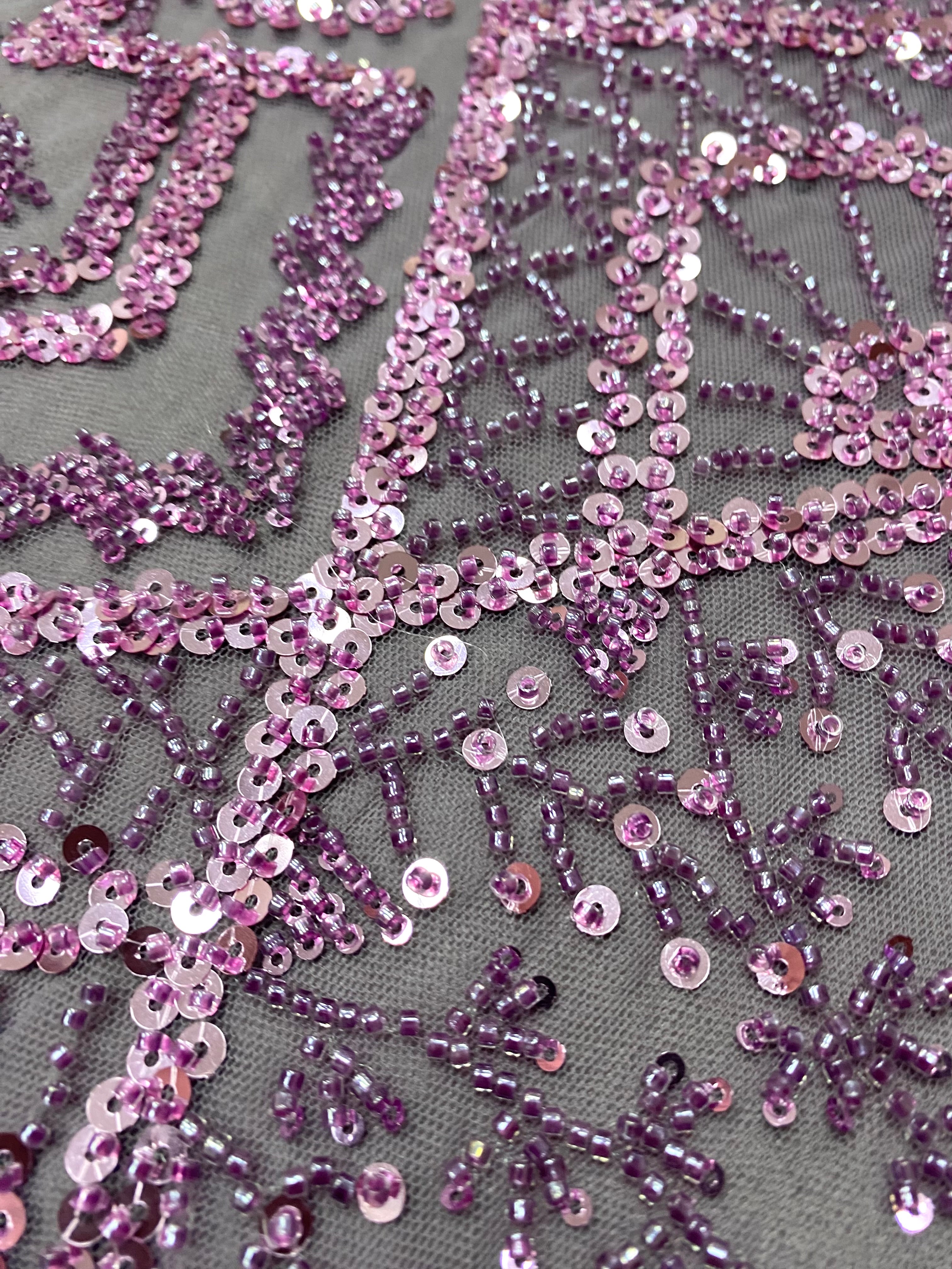 Dantela Couture Pudra cu Model Geometric, cu Margele si Paiete