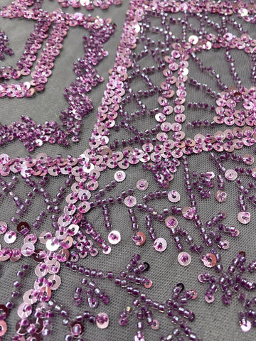 Dantela Couture Pudra cu Model Geometric, cu Margele si Paiete