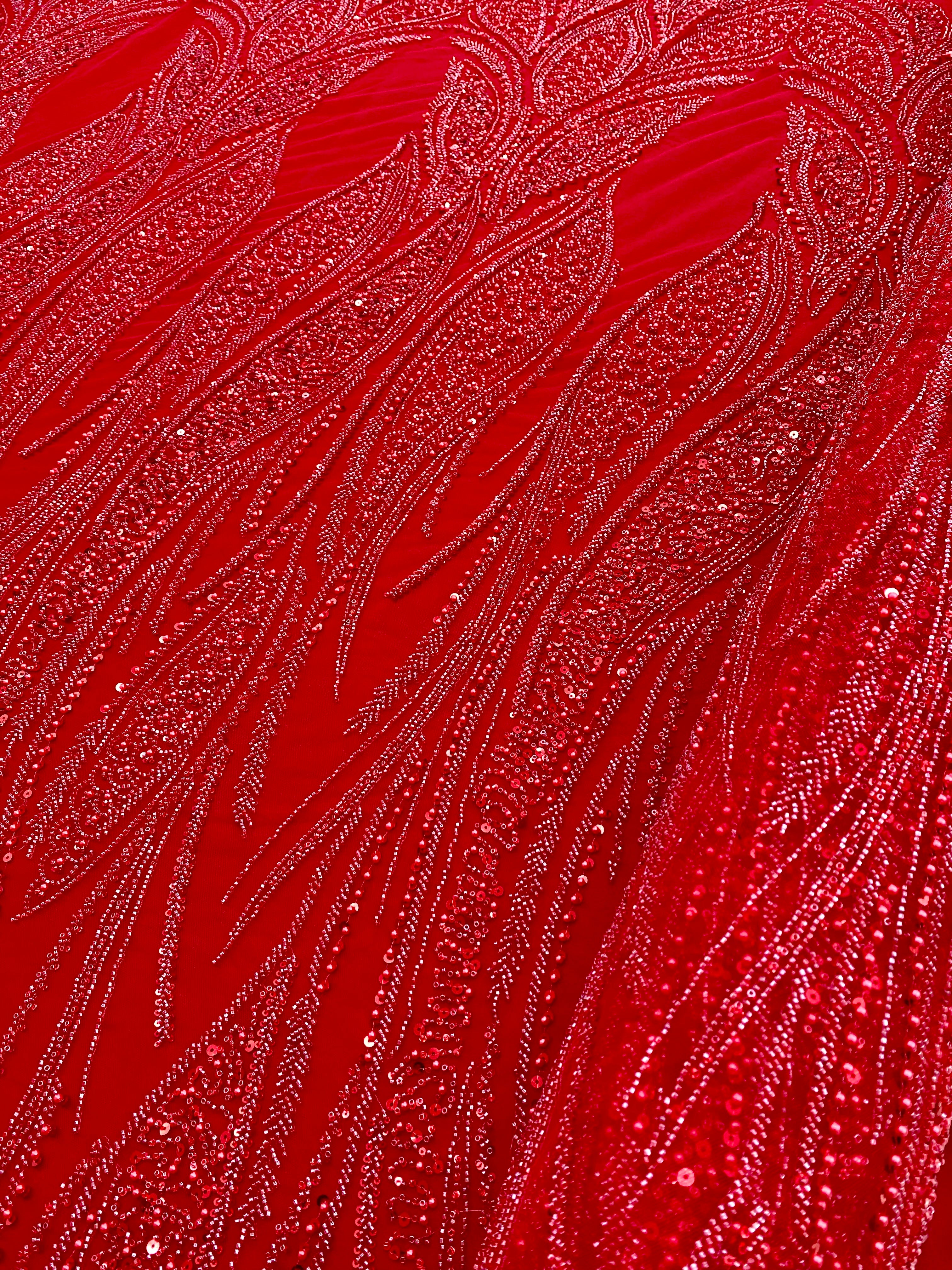 Dantela Couture Rosie cu Panou, cu Perle, Margele si Paiete