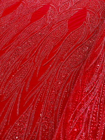 Dantela Couture Rosie cu Panou, cu Perle, Margele si Paiete