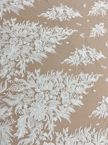 Dantela Couture Ivory cu Model Floral, cu Perle si Paiete