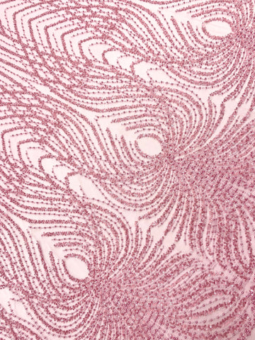 Dantela Couture Roz cu Panou, cu Perle, Margele si Paiete