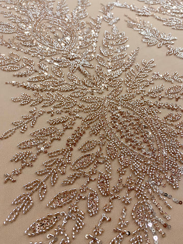 Dantela Couture Arany Rose Szimmetrikus Mintával, Gyöngyökkel és Flitterekkel