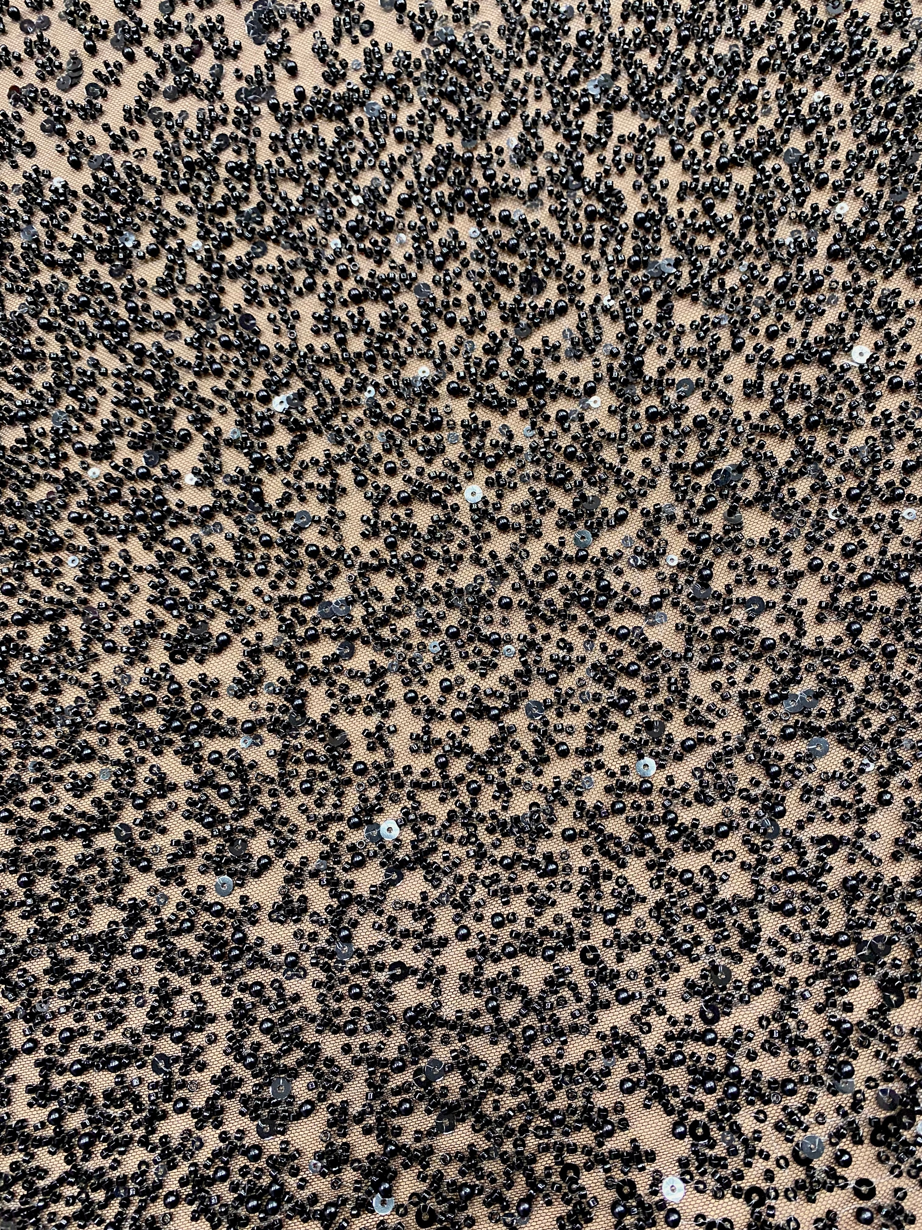 Dantela Couture Neagra in Degrade, cu Perle, Margele si Paiete