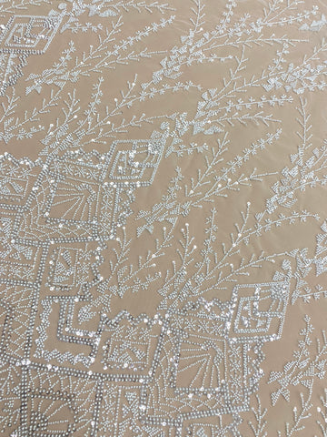 Dantela Couture Ivory cu Model Geometric, cu Margele si Paiete