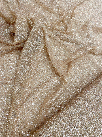 Dantela Couture Auriu Rose cu Model General, cu Margele si Paiete