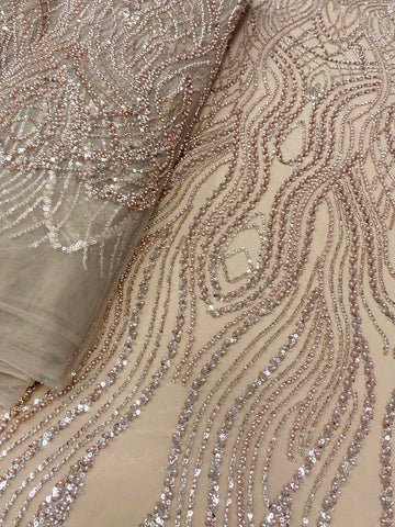 Dantela Couture Auriu Rose cu Perle, Margele si Paiete