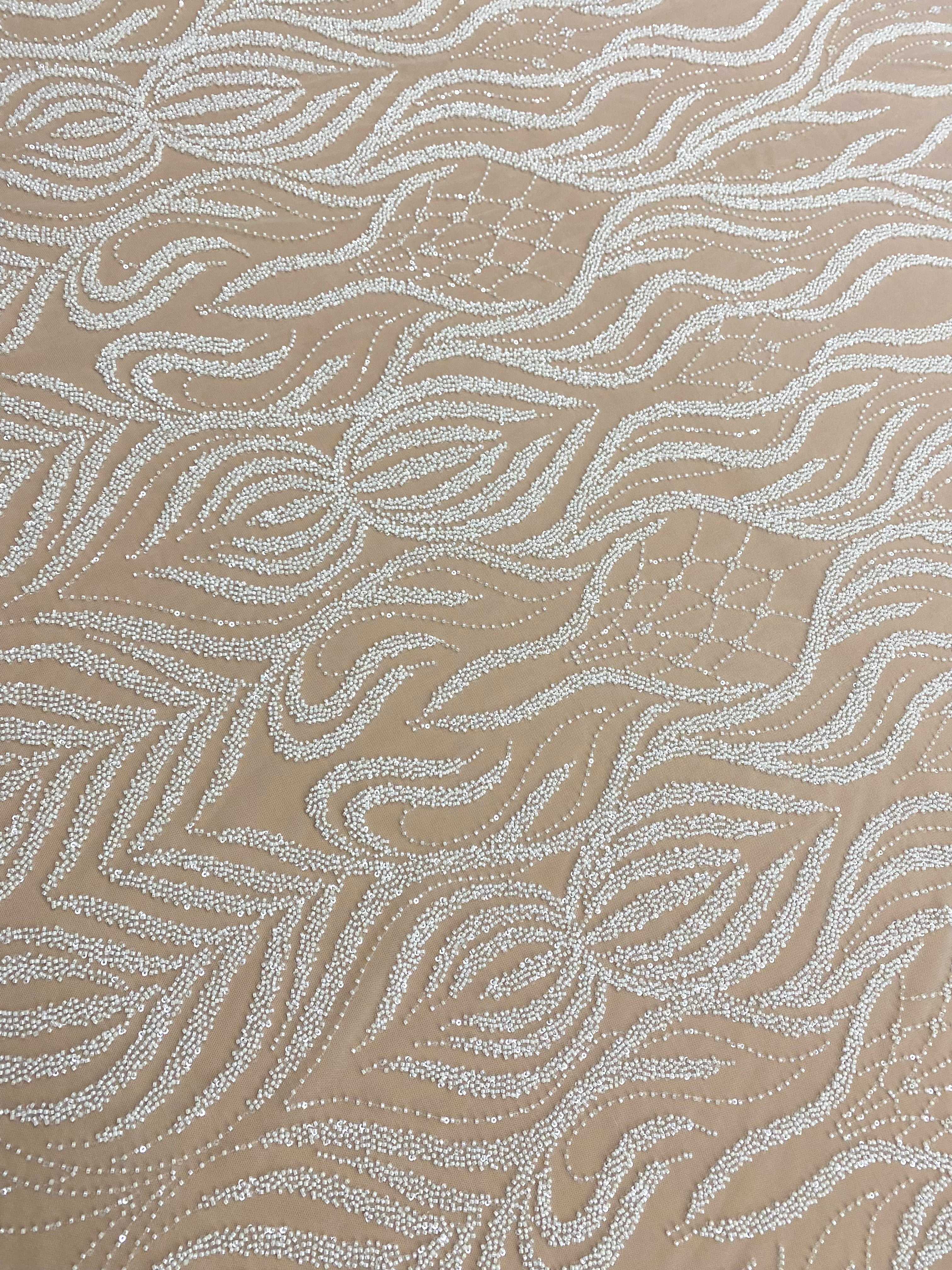 Dantela Couture Ivory cu Model Geometric, cu Margele si Paiete