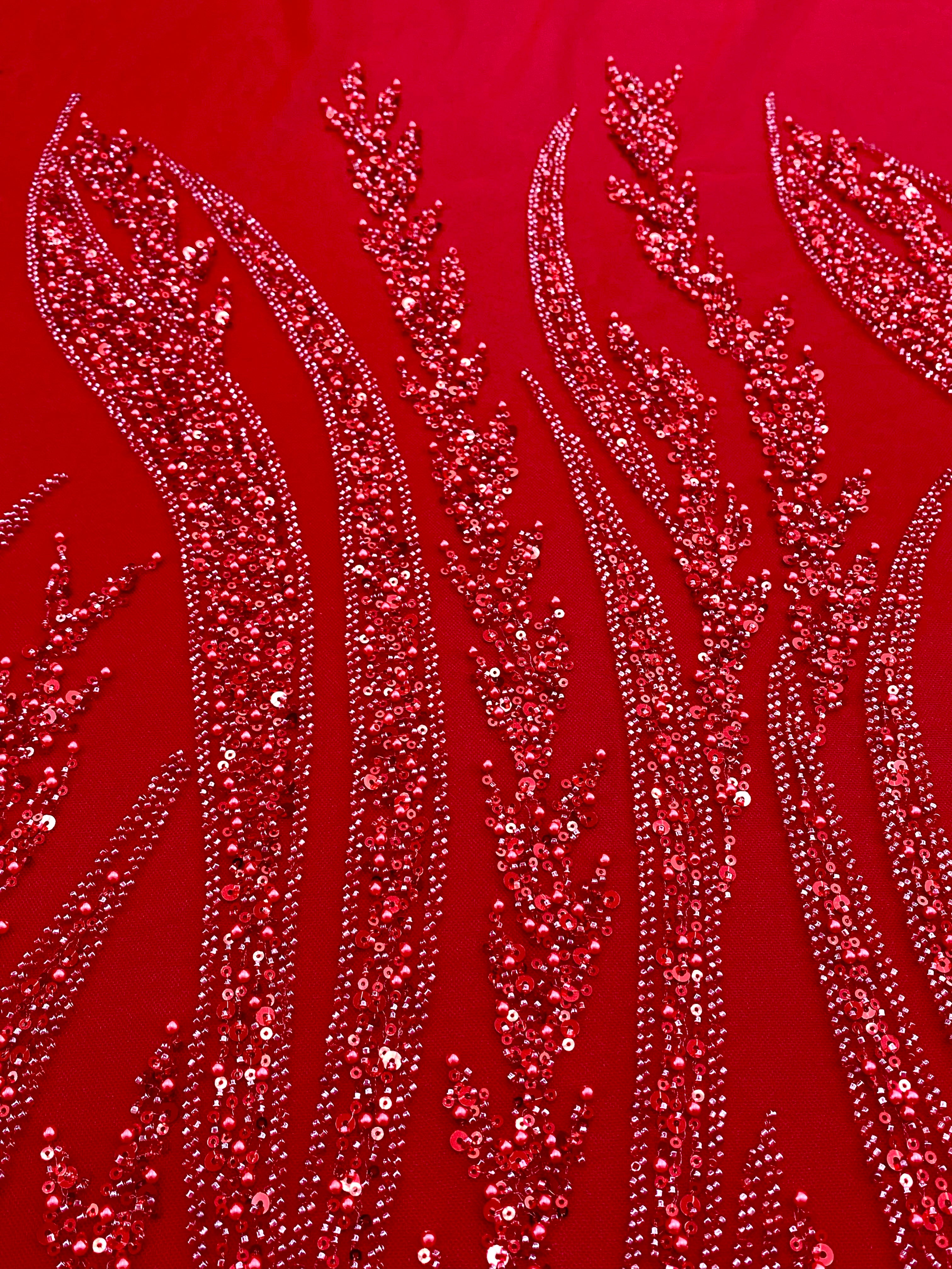 Dantela Couture Rosie cu Panou, cu Perle, Margele si Paiete