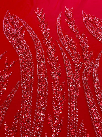 Dantela Couture Rosie cu Panou, cu Perle, Margele si Paiete