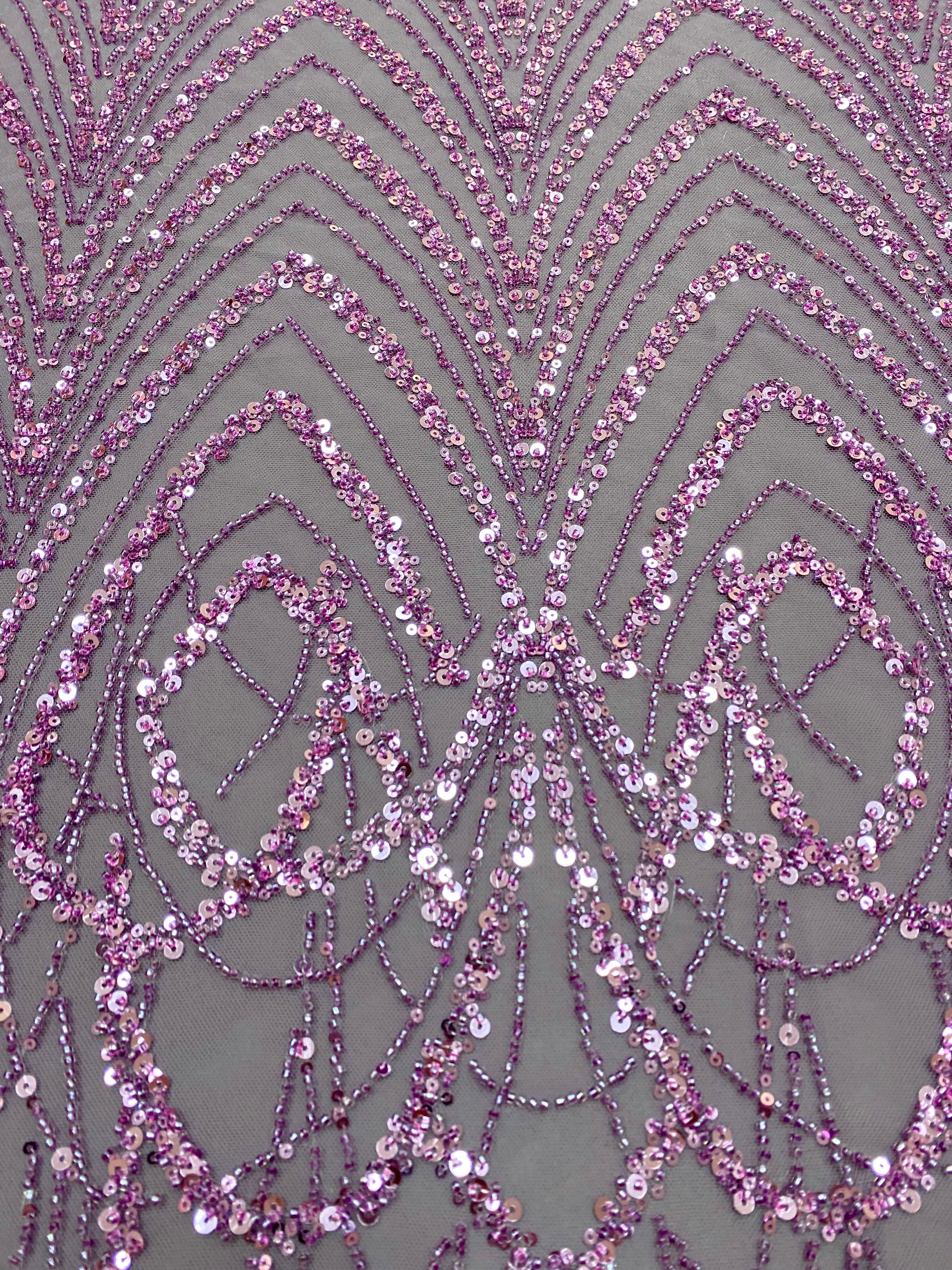 Dantela Couture Pudra cu Model Geometric cu Margele si Paiete